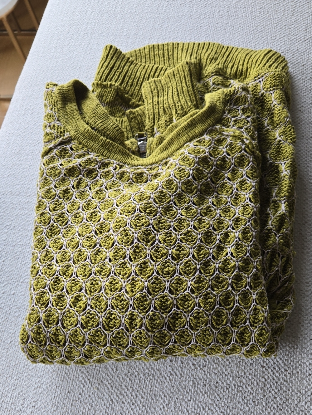 MOTH x Anthropologie Dot Dot Honeycomb Chartreuse Sweater S Fall Cotton Cottage